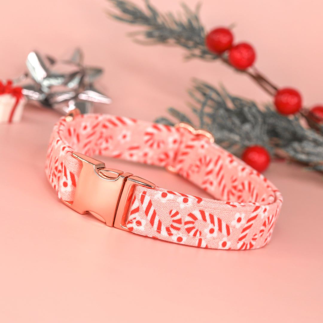 Candy Cane Kisses - Pink Daisy Candy Cane Christmas Dog Collar