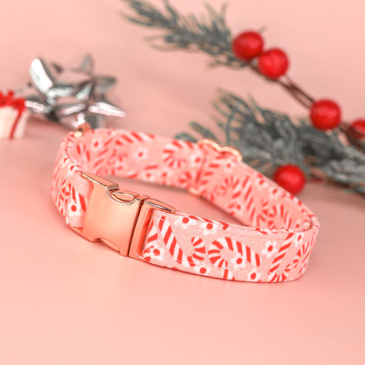 Candy Cane Kisses - Pink Daisy Candy Cane Christmas Dog Collar