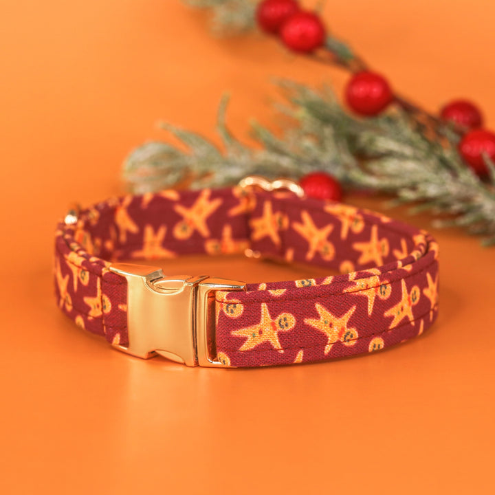 The Perfect Gingerman - Burgundy Gingerbread Man Christmas Dog Collar