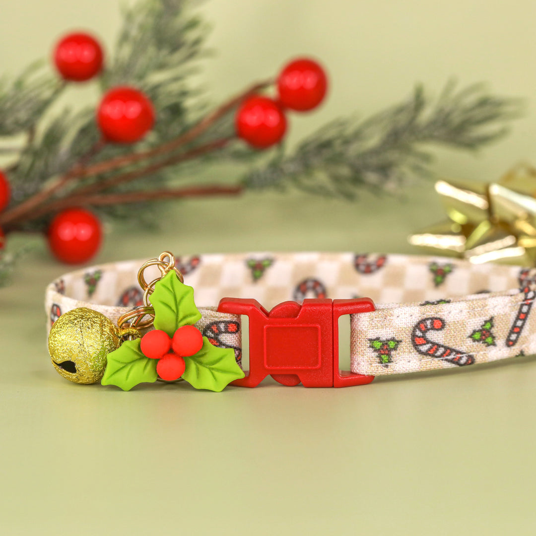 Happy Hollydays - Checkered Candy Cane Christmas Cat Collar