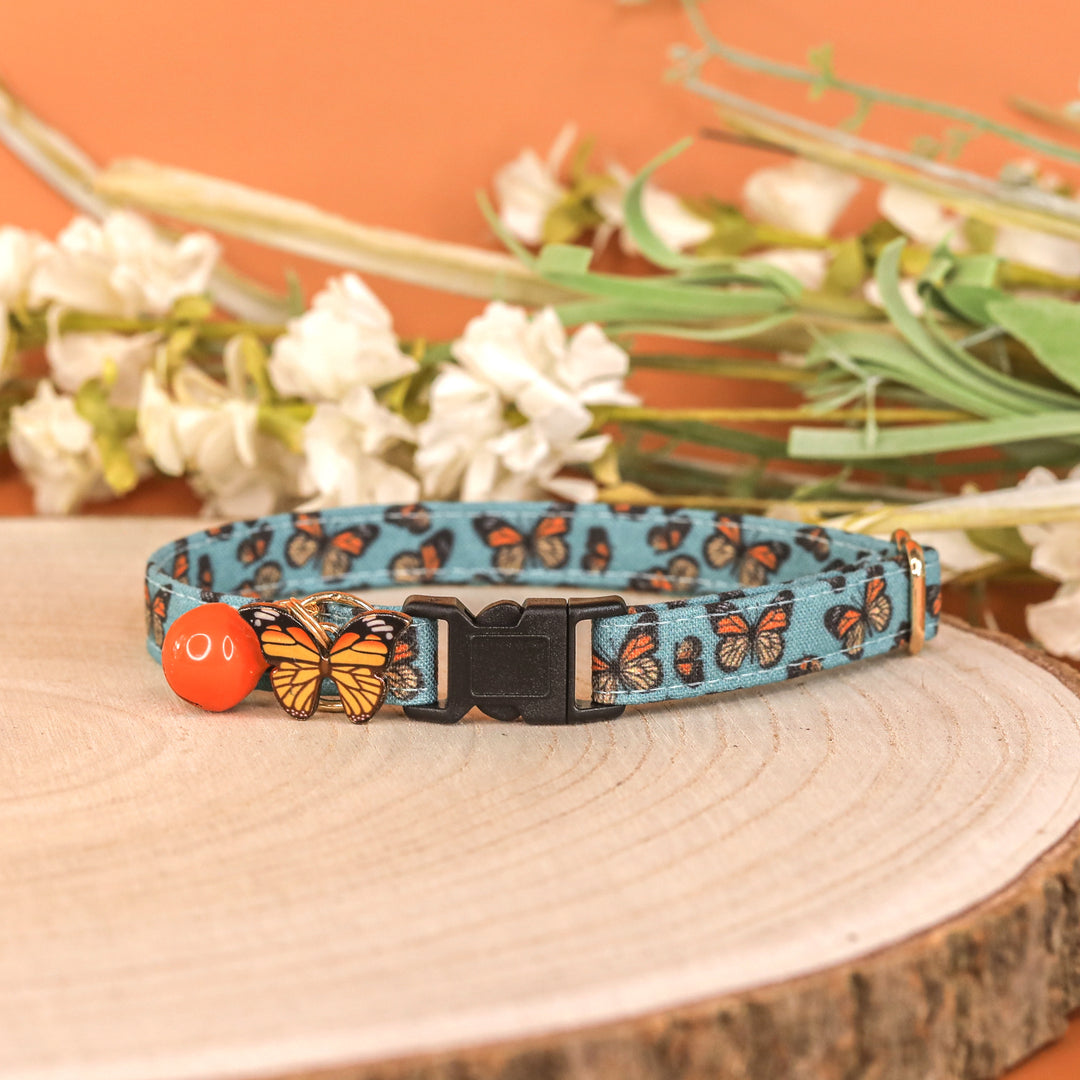 Social Butterfly - Blue Monarch Butterfly Cat Collar