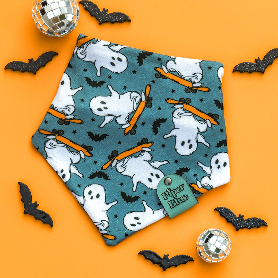 He was a Skater Boo - Skateboarding Ghost Halloween Pet Bandana