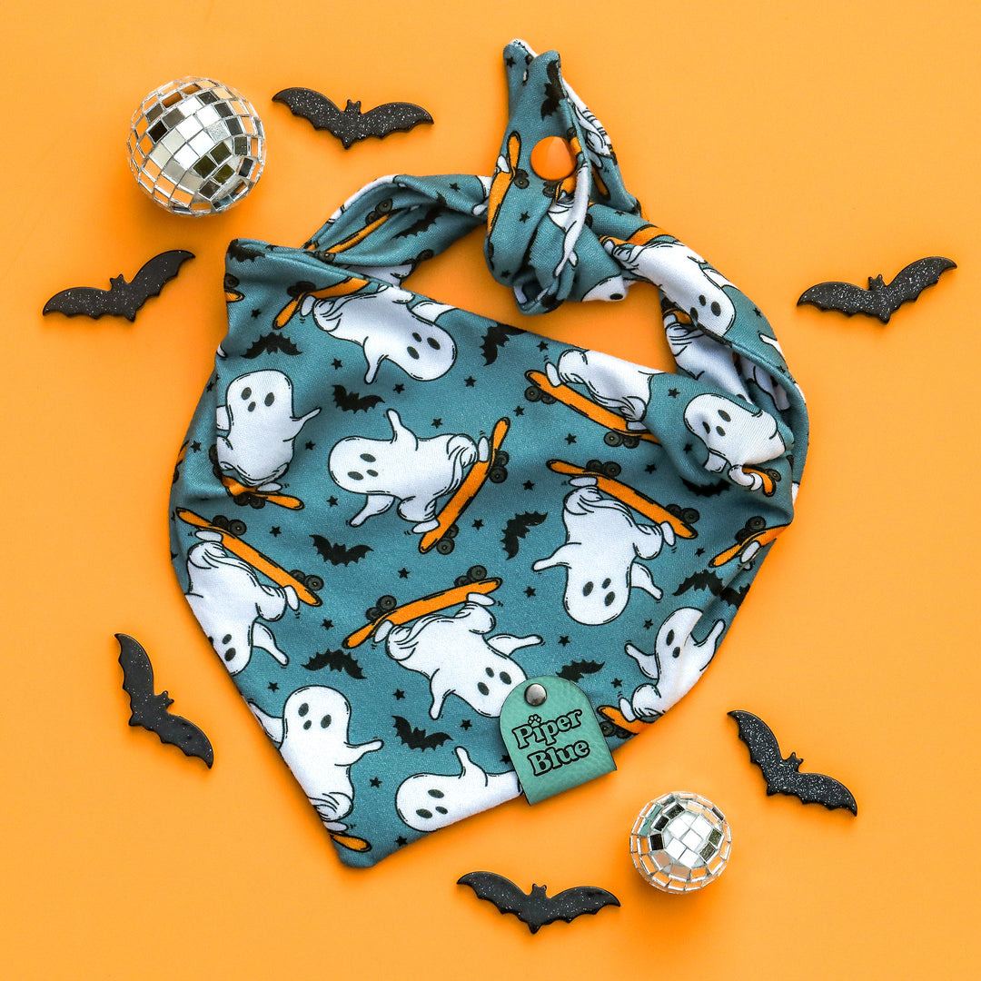 He was a Skater Boo - Skateboarding Ghost Halloween Pet Bandana