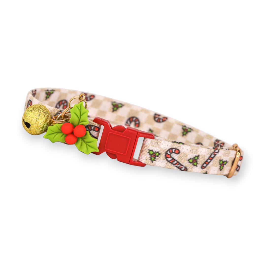 Happy Hollydays - Checkered Candy Cane Christmas Cat Collar