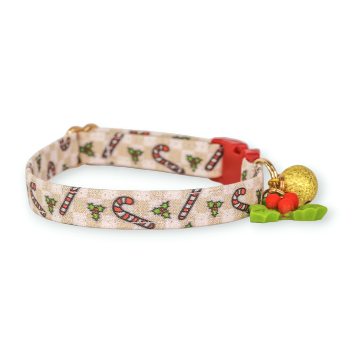 Happy Hollydays - Checkered Candy Cane Christmas Cat Collar