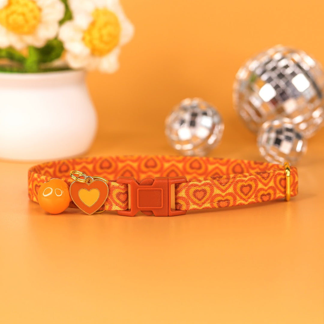 Choose Love - Orange Y2k Heart Cat Collar