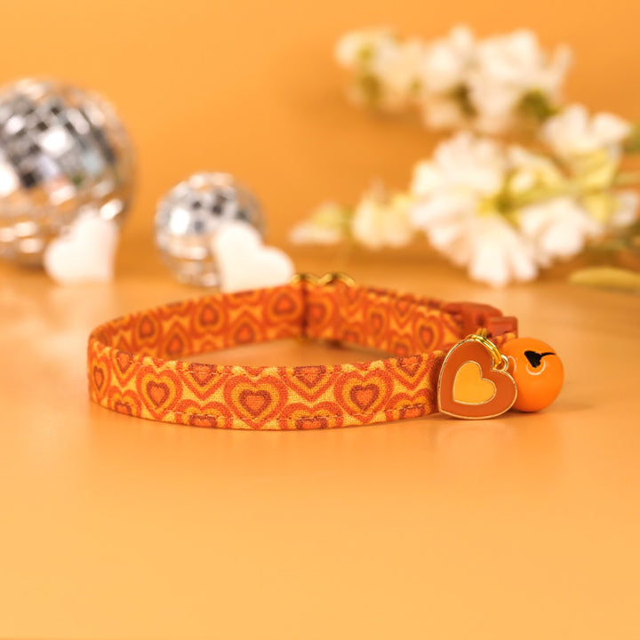 Choose Love - Orange Y2k Heart Cat Collar