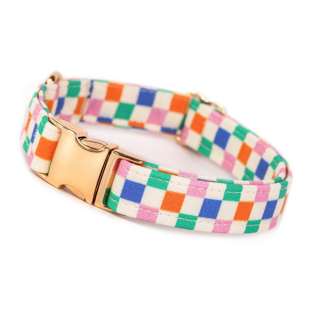 Check Me Out - Colorful Checkered Y2k Dog Collar