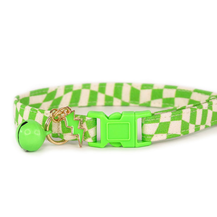 Slime Time - Lime Green Checkered Cat Collar