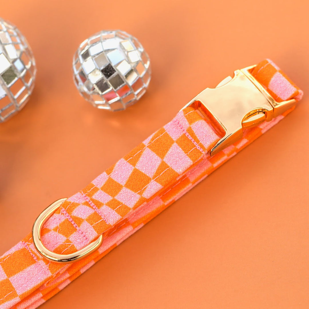 The Nick - Y2k Wavy Checkered Pink & Orange Dog Collar