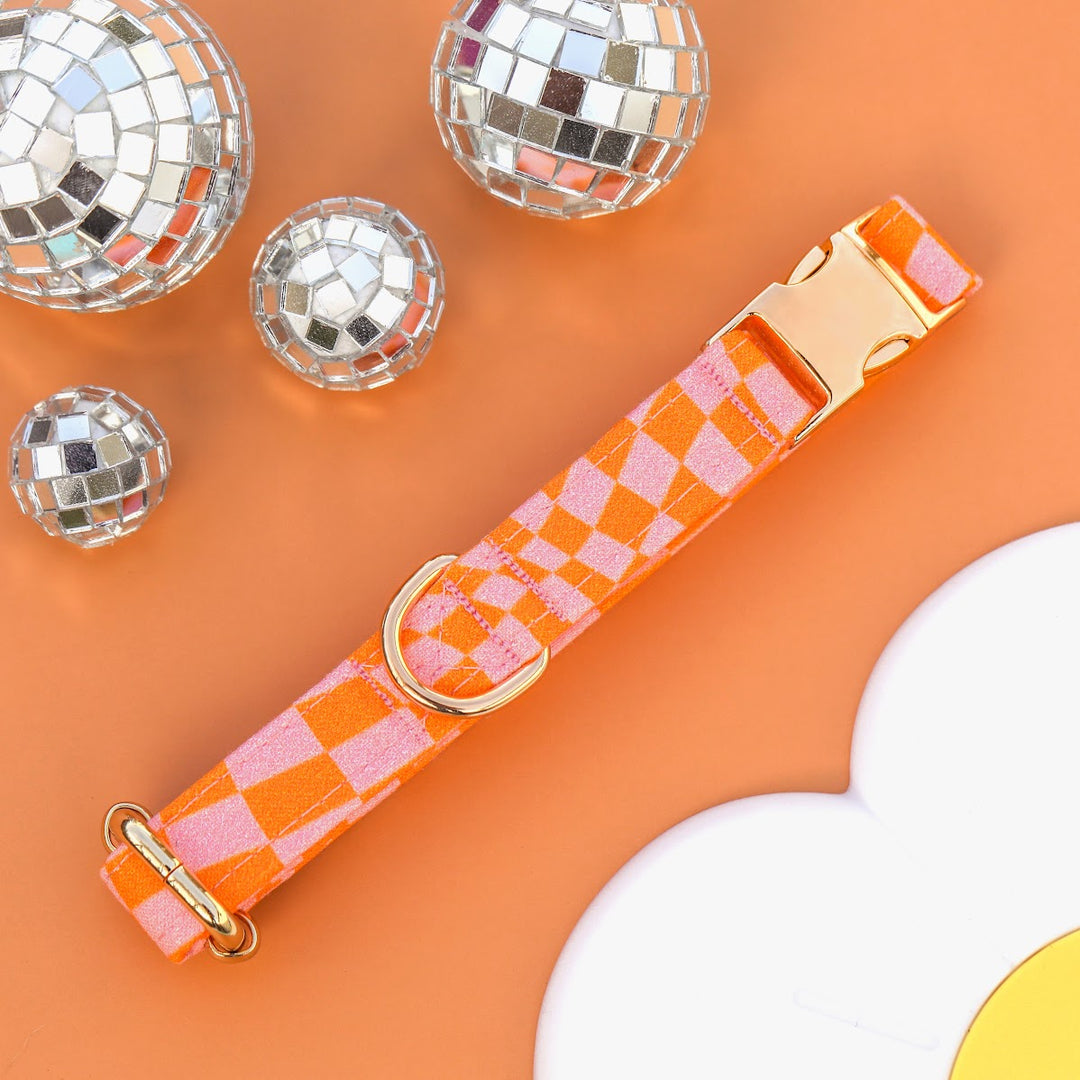 The Nick - Y2k Wavy Checkered Pink & Orange Dog Collar