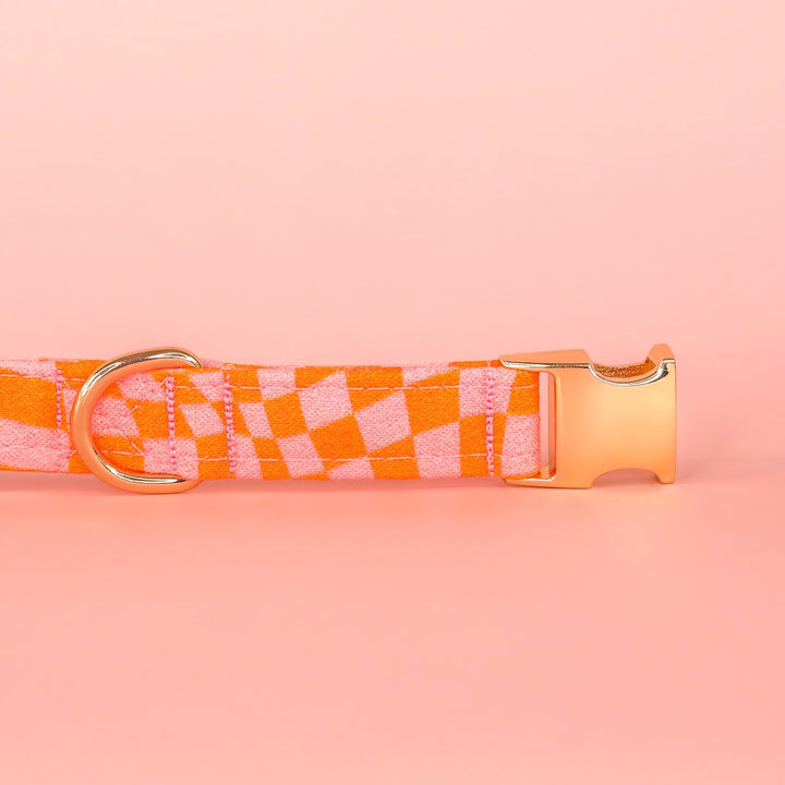 The Nick - Y2k Wavy Checkered Pink & Orange Dog Collar