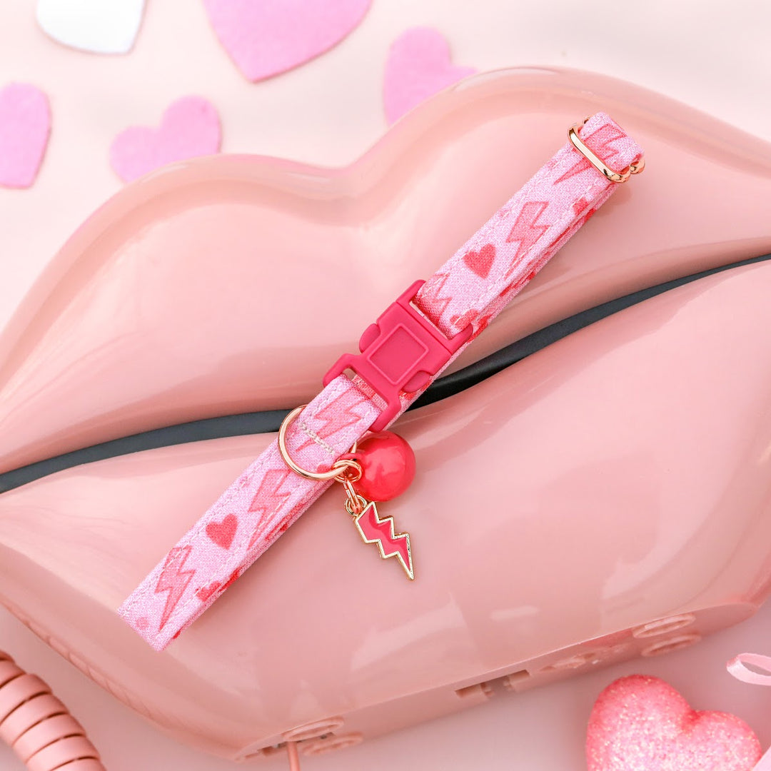 Love Struck - Pink Lightning Heart Cat Collar