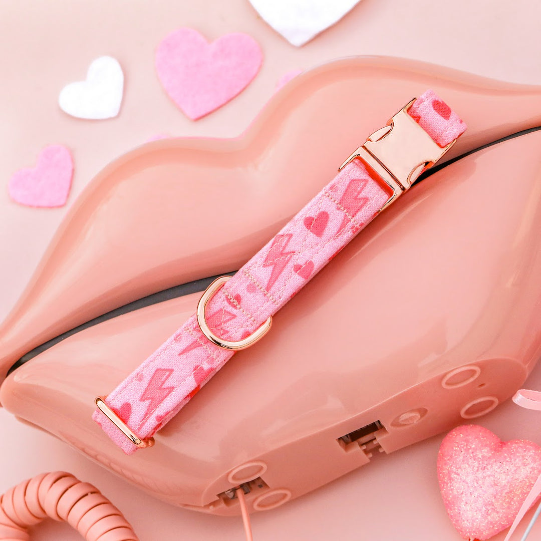 Love Struck - Pink Lightning Heart Dog Collar