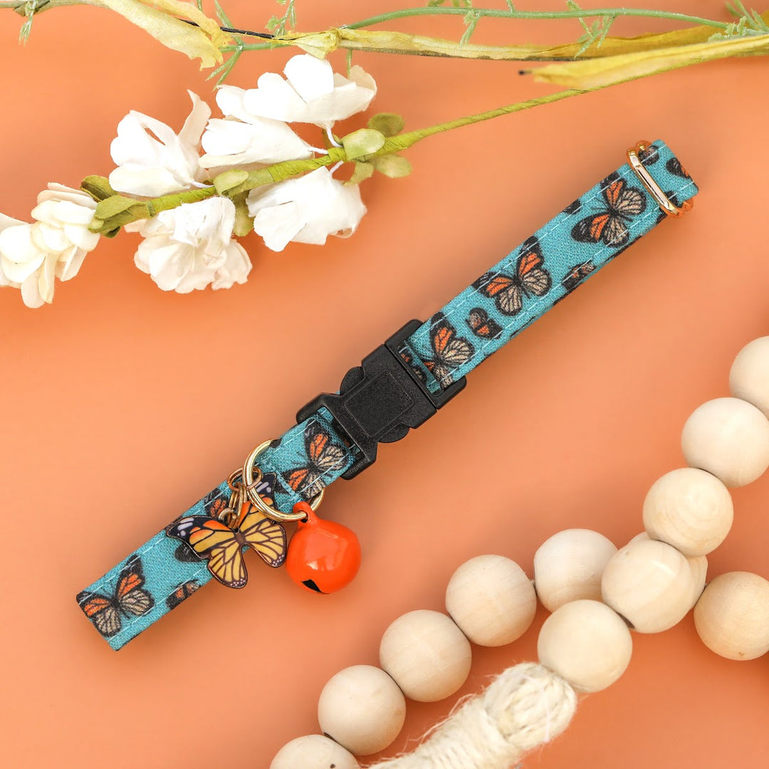 Social Butterfly - Blue Monarch Butterfly Cat Collar