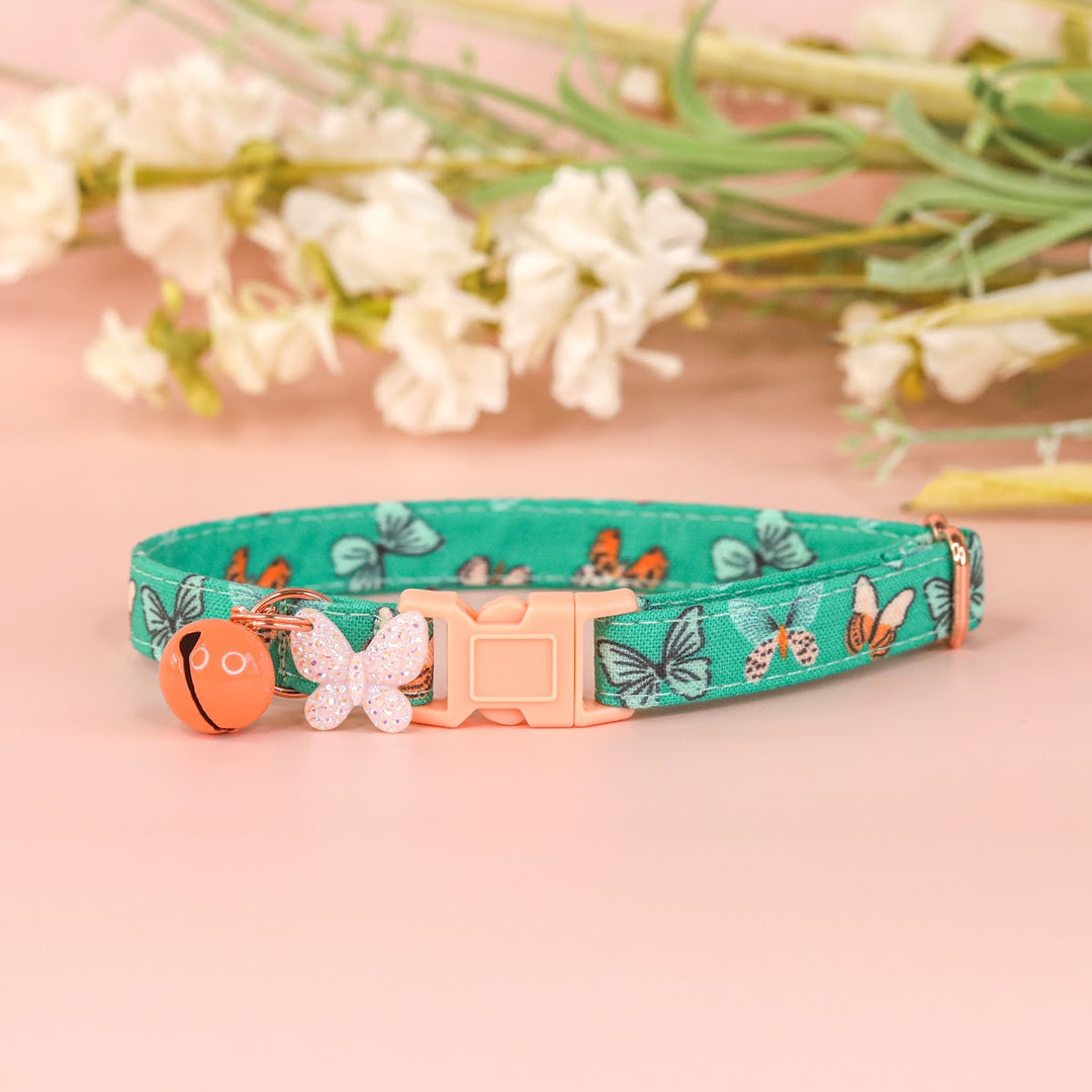 Spread Your Wings - Teal Green Butterfly Cat Collar