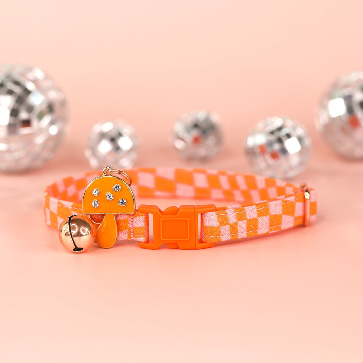 The Nick - Retro Checkered Orange & Pink Cat Collar