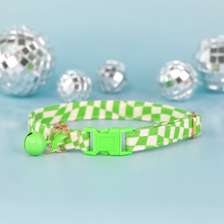 Slime Time - Lime Green Checkered Cat Collar