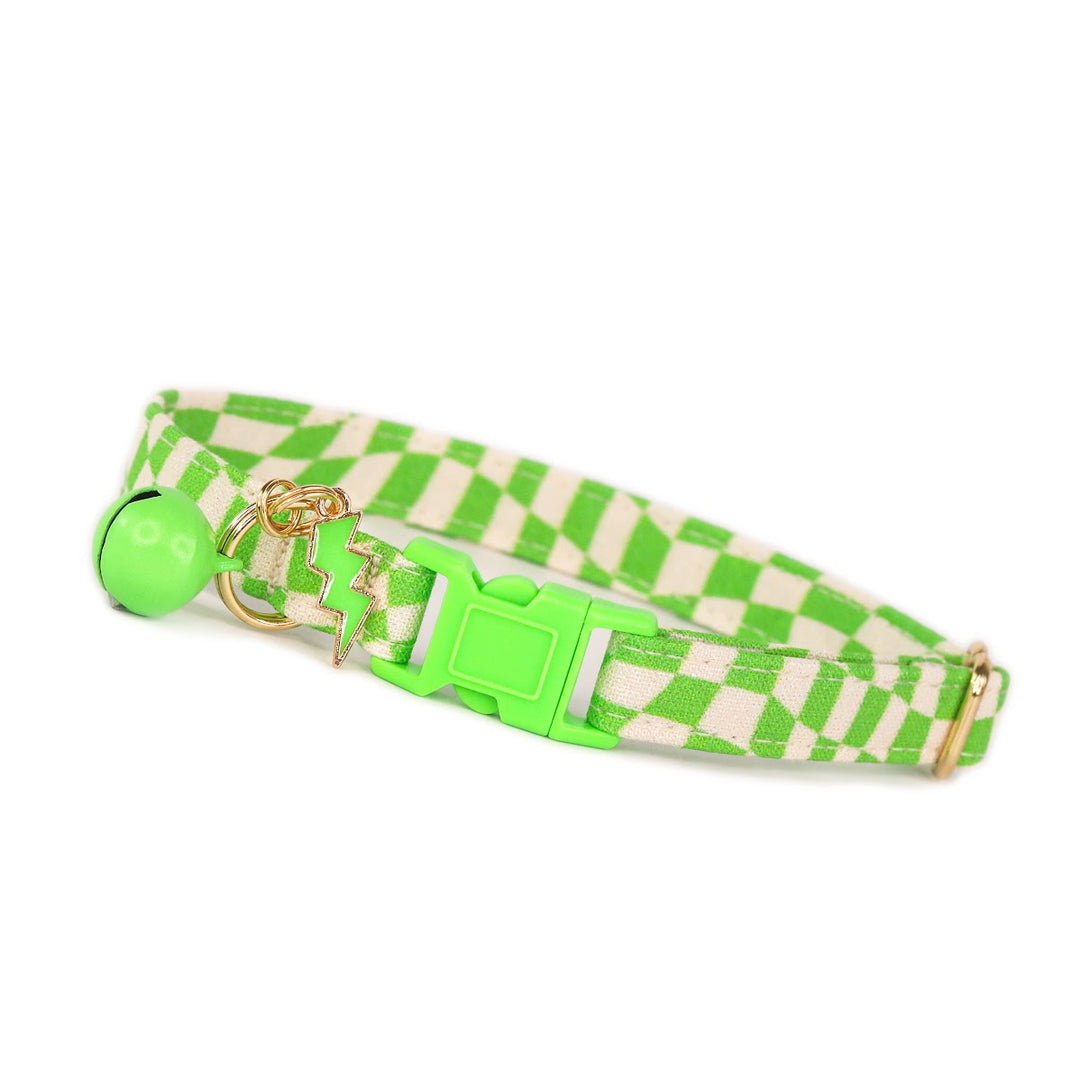 Slime Time - Lime Green Checkered Cat Collar