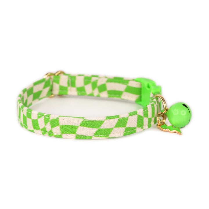 Slime Time - Lime Green Checkered Cat Collar