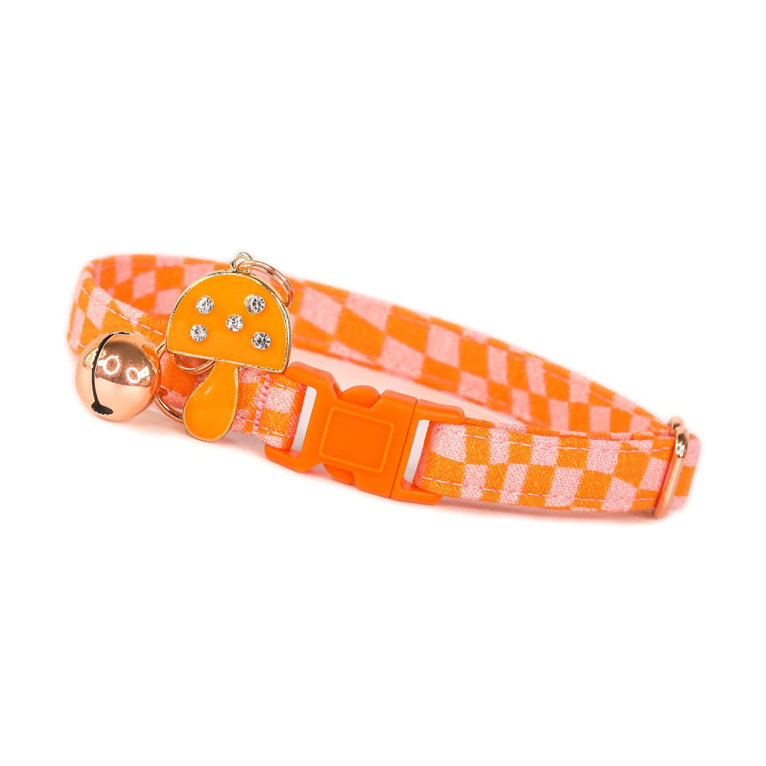 The Nick - Retro Checkered Orange & Pink Cat Collar