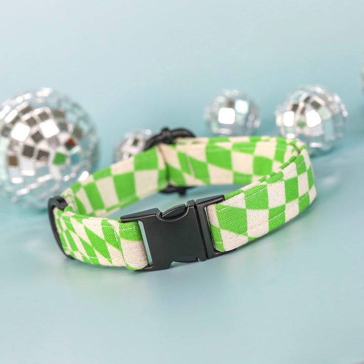 Slime Time - Lime Green Checkered Dog Collar