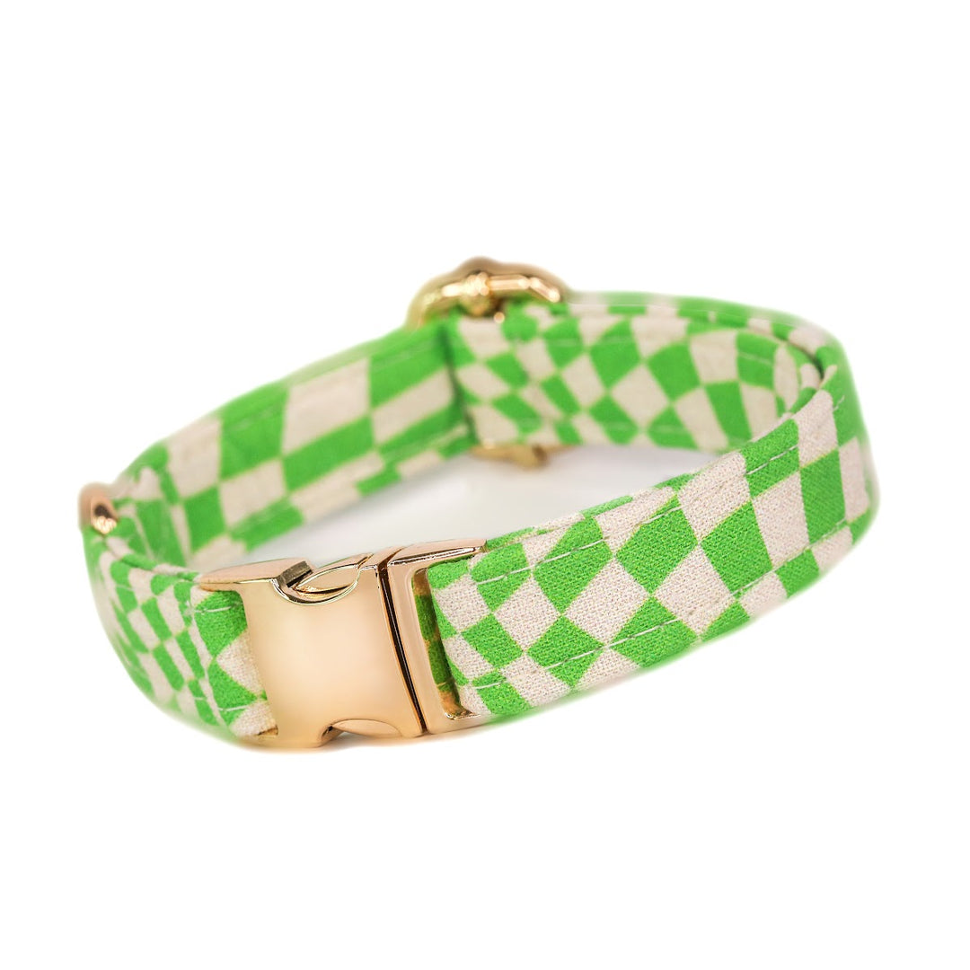 Slime Time - Lime Green Checkered Dog Collar