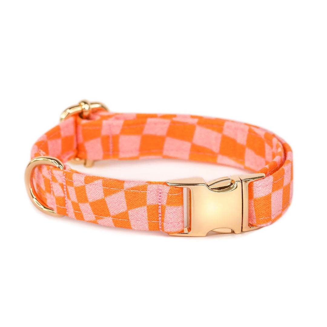 The Nick - Y2k Wavy Checkered Pink & Orange Dog Collar