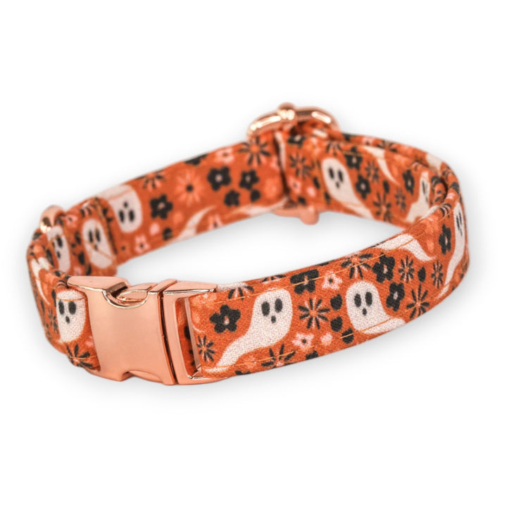 Afterlife Of The Party - Orange Floral Halloween Ghost Dog Collar