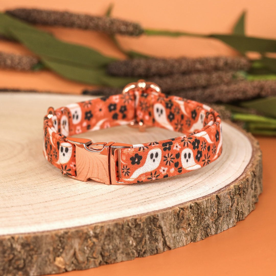 Afterlife Of The Party - Orange Floral Halloween Ghost Dog Collar