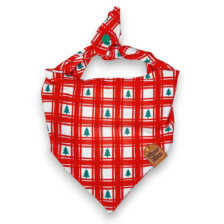 All Spruced Up - Red Christmas Tree Plaid Dog Bandana