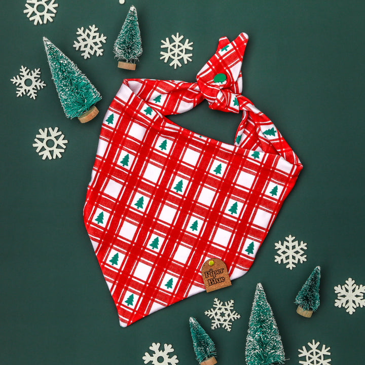 All Spruced Up - Red Christmas Tree Plaid Dog Bandana