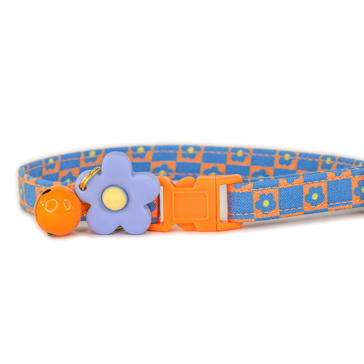 Angelica - Blue Orange Checkered Cat Collar