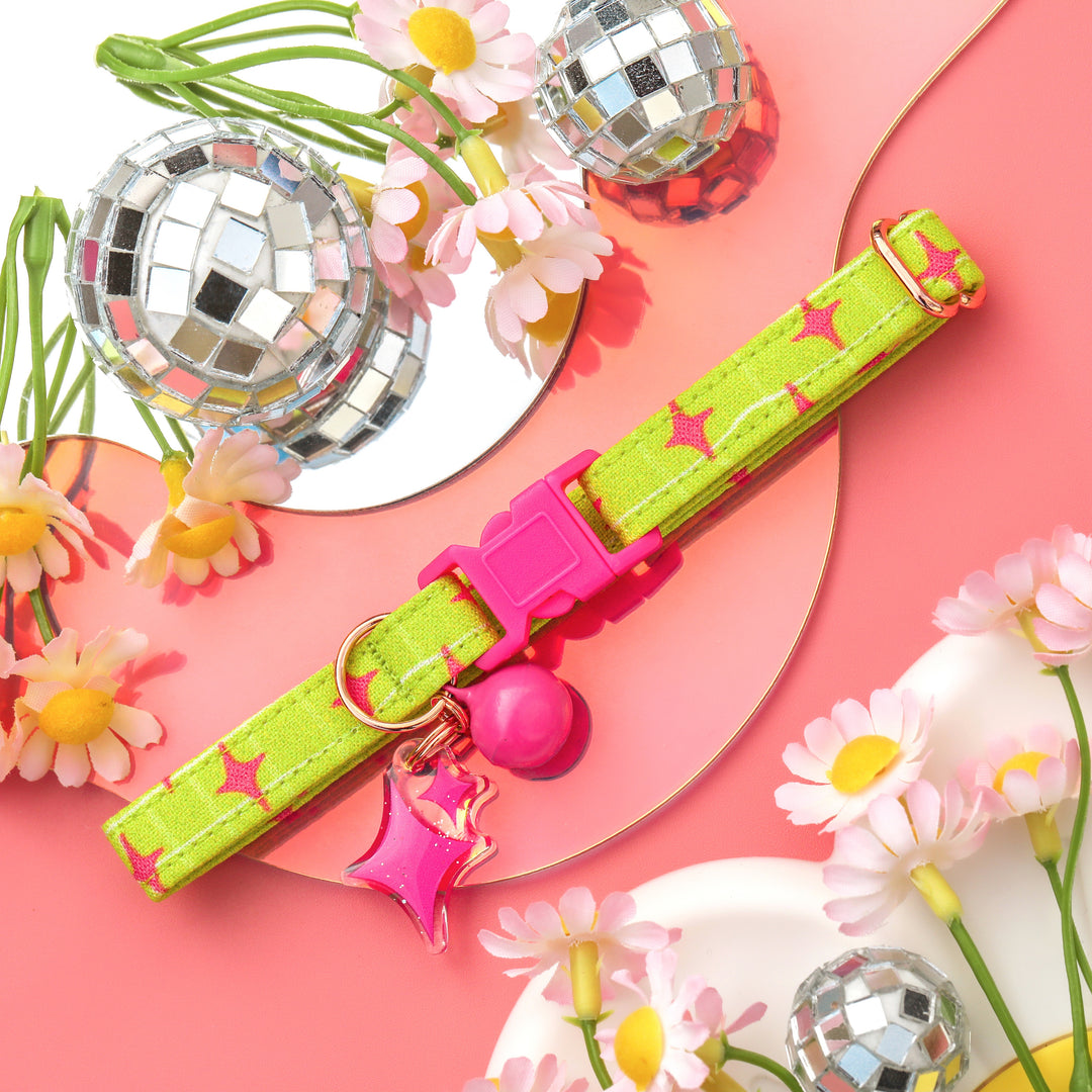 Astro - Lime Green and Pink Groovy Cat Collar