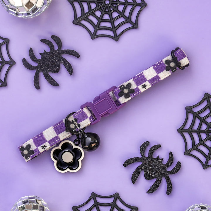 Bewitched - Purple Checked Halloween Cat Collar