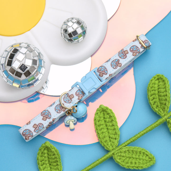 Mushroom Mania - Blue Mushroom Cat Collar