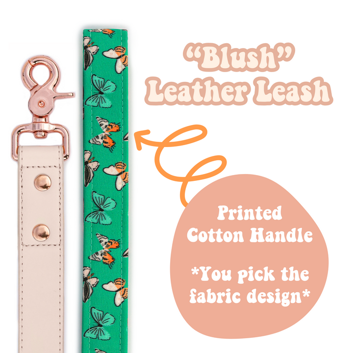 "Blush" Leather Leash with Cotton Patterned Handle