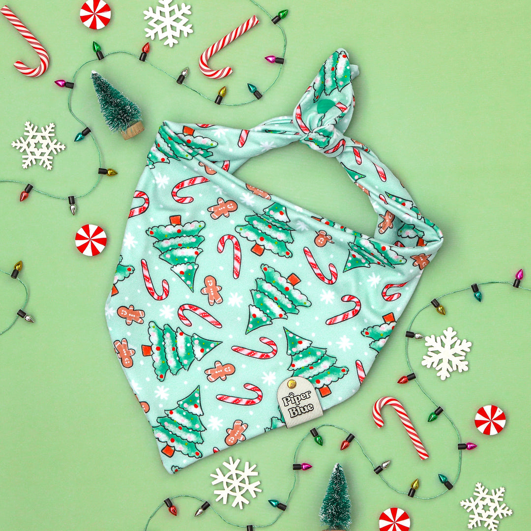 Candy Cane Lane - Mint Green Christmas Trees Dog Bandana