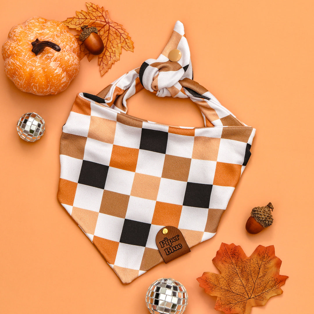 Cinnamon - Warm Neutral Checkered Fall Pet Bandana