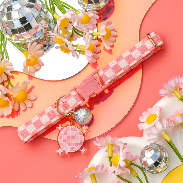 Dancing Queen - Light Pink Checkered Cat Collar