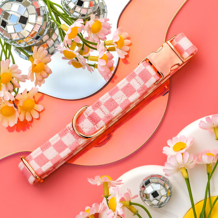 Dancing Queen- Light Pink Checkered Dog Collar