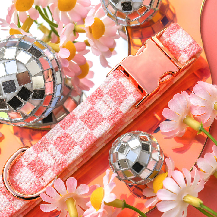 Dancing Queen- Light Pink Checkered Dog Collar