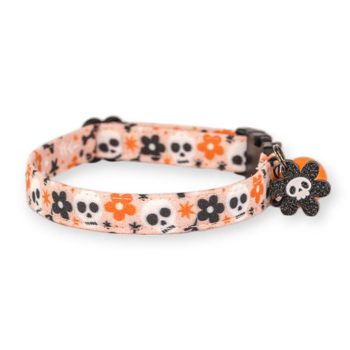 Dead Inside - Peach Daisy Skull Halloween Cat Collar