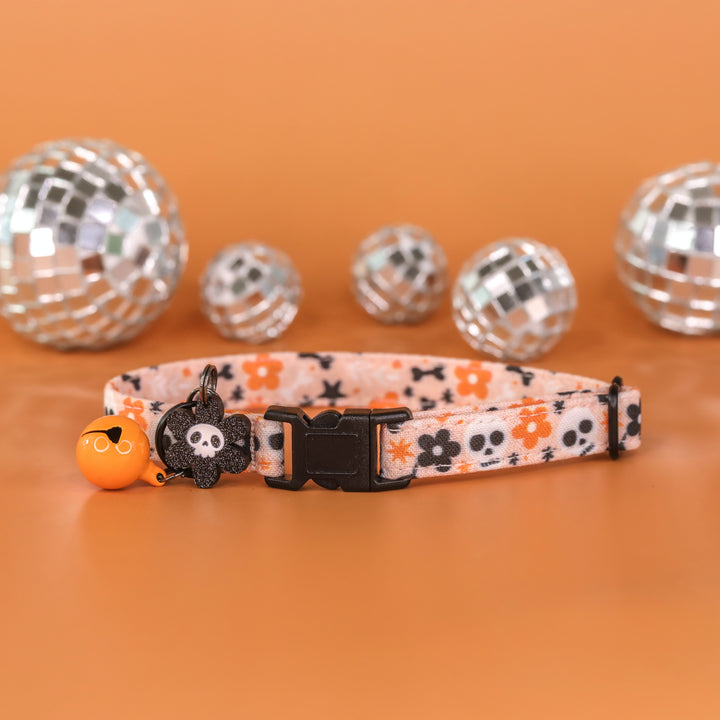 Dead Inside - Peach Daisy Skull Halloween Cat Collar