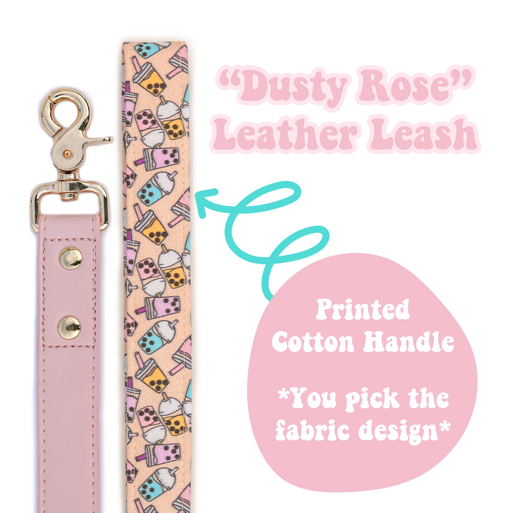 "Dusty Rose" Leather & Cotton Pattern Handle Leash