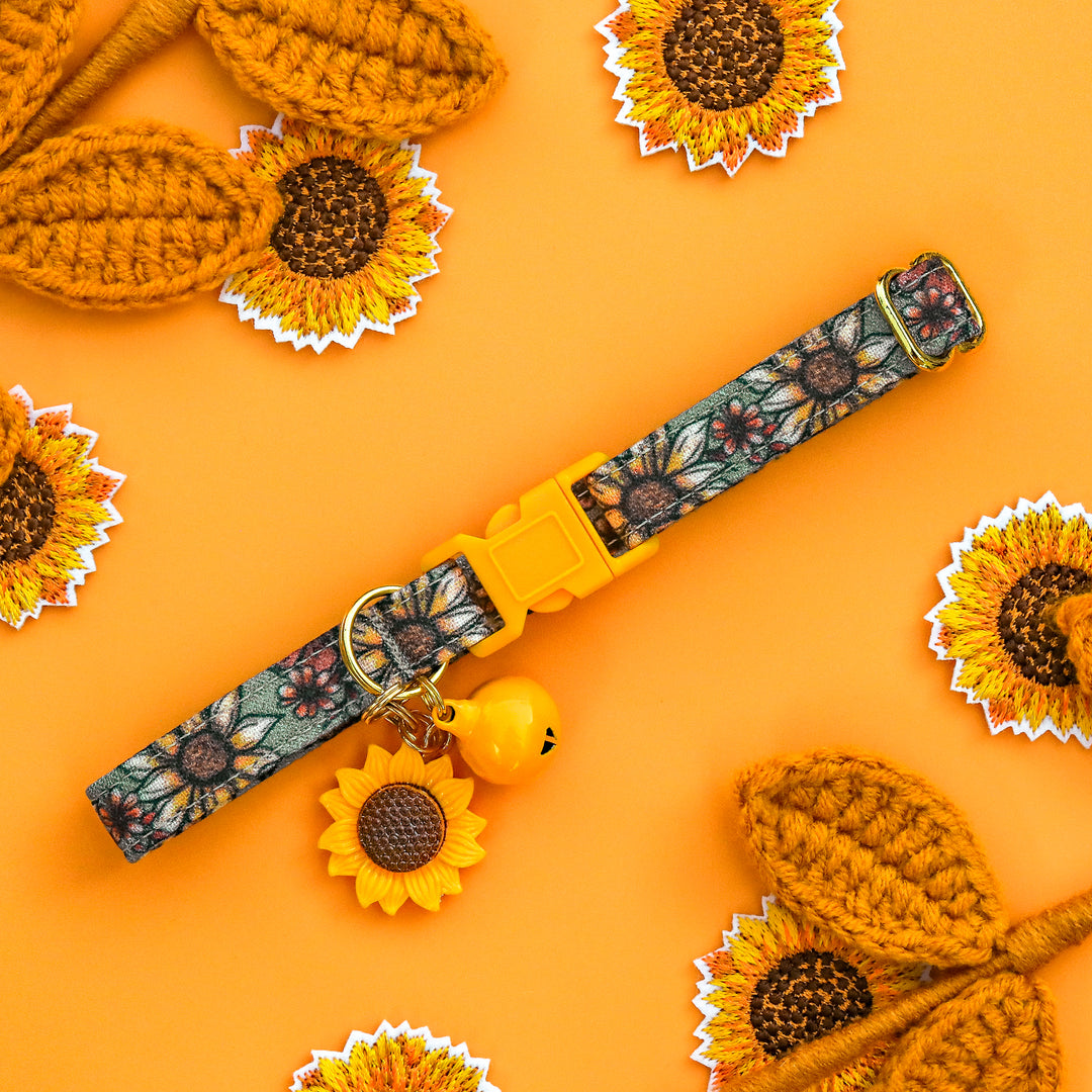 Fall Foilage - Green Sunflower Floral Cat Collar