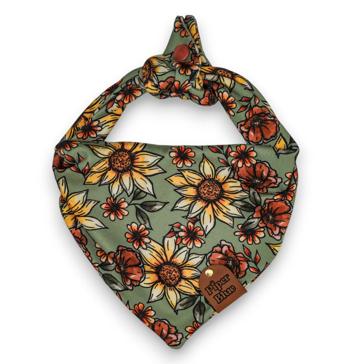 Fall Foliage - Green Sunflower Floral Pet Bandana