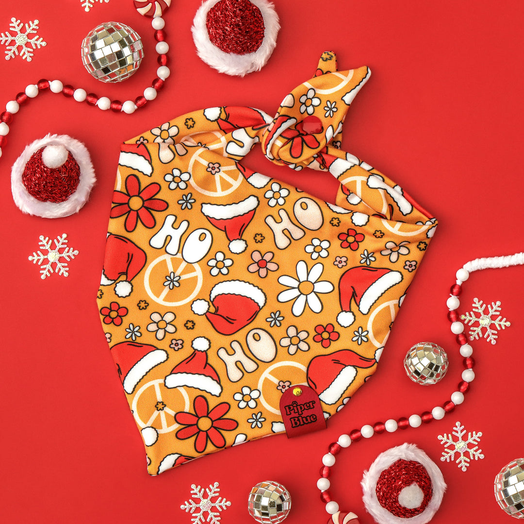 Far Out In The North Pole - Retro Hippie Santa Christmas Dog Bandana