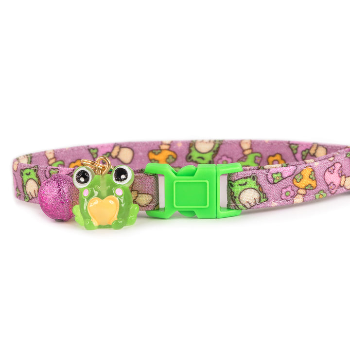 Quite Ribbiting - Purple Mushroom and Frog Cat Collar