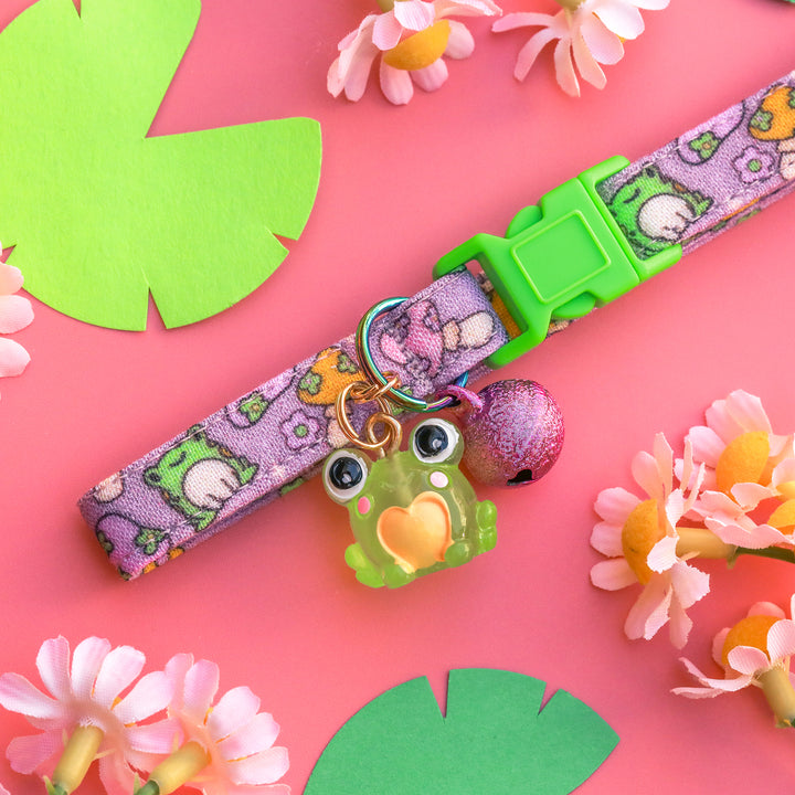 Quite Ribbiting - Purple Mushroom and Frog Cat Collar